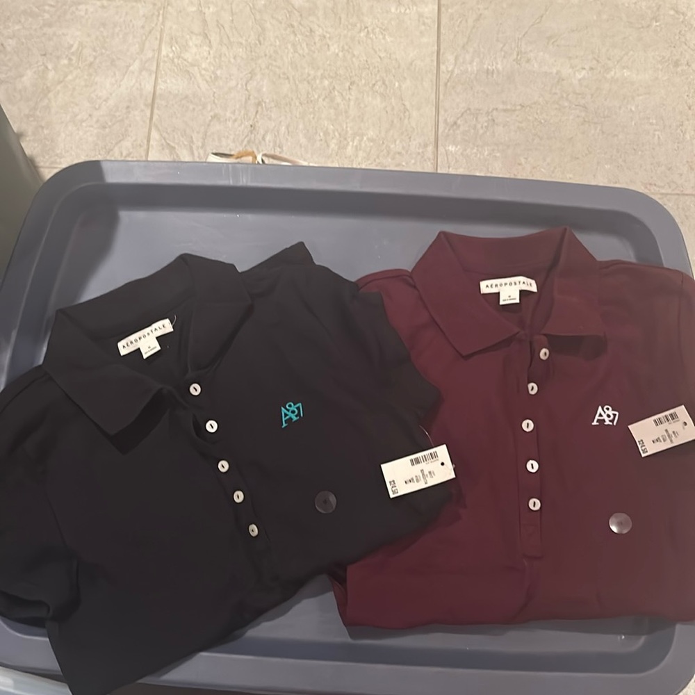 2 Aeropostale New 2 button half way collared polos